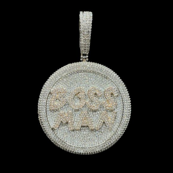BOSS MAN Luxury Iced Two Tone Round Pendant - Picture 1 of 2